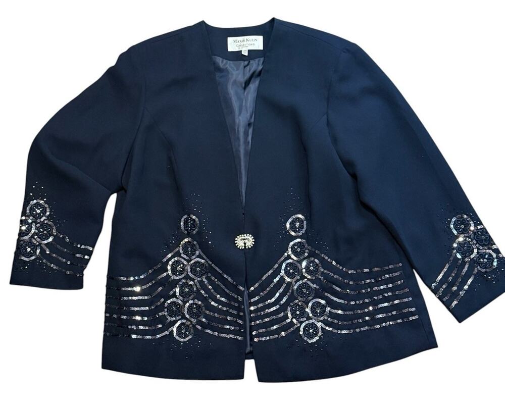 Maxie Klein Collections Beaded Sequin Jacket 24W Black Evening Party Formal Top